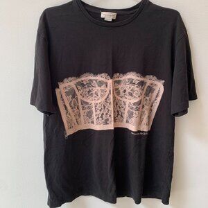 Alexander McQueen Lace Corset T Shirt - Black and Pink